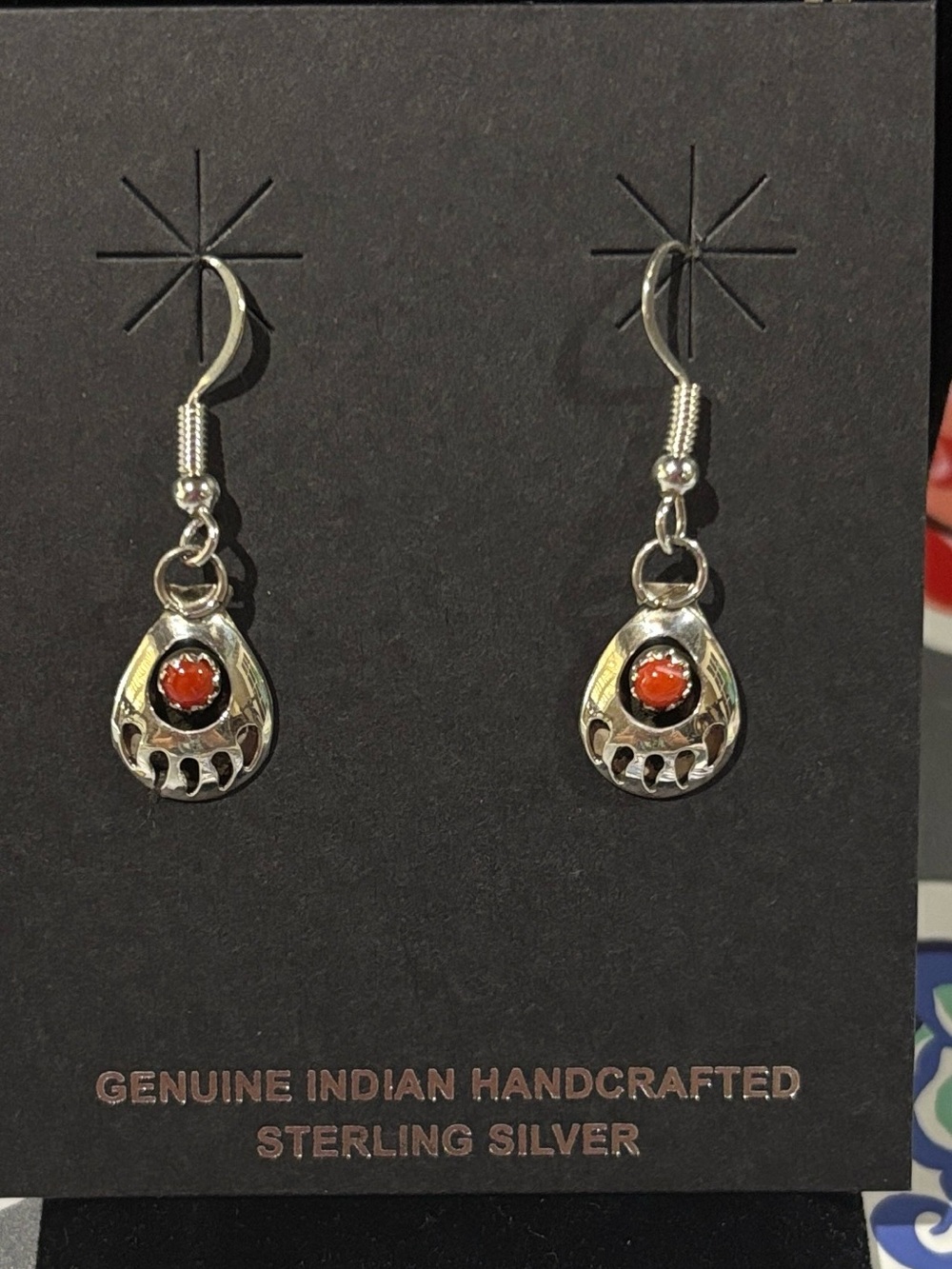 Sterling Silver Teardrop Earrings with Coral Accent